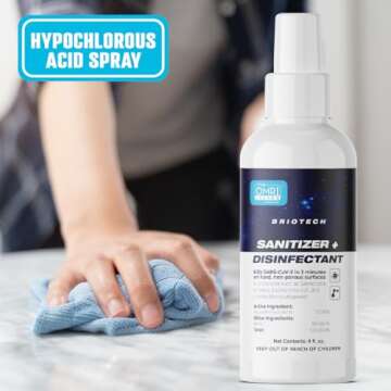 BRIOTECH Sanitizer Disinfectant Hypochlorous Spray, Kills 99.99% of Viruses & Bacteria, Eliminate Odor, Gentle for Nurseries & Play Rooms, Rinse Free Food Contact Surface Sanitizer, 32 fl oz