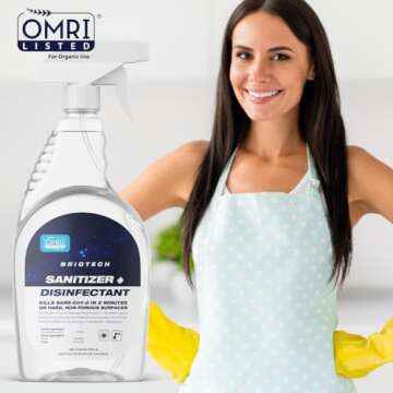 BRIOTECH Sanitizer Disinfectant Hypochlorous Spray, Kills 99.99% of Viruses & Bacteria, Eliminate Odor, Gentle for Nurseries & Play Rooms, Rinse Free Food Contact Surface Sanitizer, 32 fl oz