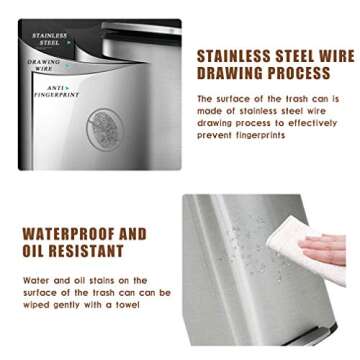 Stylish 13.2 Gallon Stainless Steel Trash Can