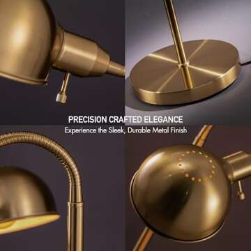 O'Bright Nova - Adjustable Floor Lamp with Flexible Gooseneck and Rotatable Shade, E26 Socket, 10-Inch Base - Ideal for Reading, Bedside, Living Room, Antique Brass