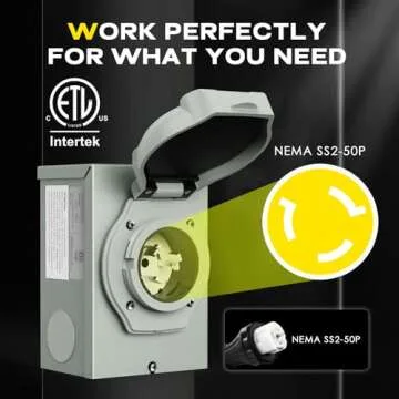 Rophor 50 Amp Generator Power Inlet Box, NEMA SS2-50P for 3 Prong Generator Cord, 125/250 Volt, 1250...