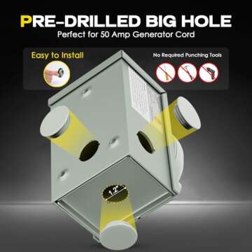 Rophor 50 Amp Generator Power Inlet Box, NEMA SS2-50P for 3 Prong Generator Cord, 125/250 Volt, 12500 Watts, Weatherproof, Outdoor Use, ETL Listed