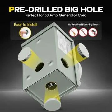 Rophor 50 Amp Generator Power Inlet Box, NEMA SS2-50P for 3 Prong Generator Cord, 125/250 Volt, 12500 Watts, Weatherproof, Outdoor Use, ETL Listed