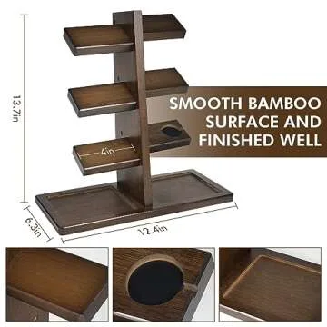 ikkle Watch Holder Stand with Charging Station Wooden Watch Display Tower Jewelry Organizer for Rings, Coins Bracelets, Necklaces, Great Gift for Men