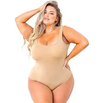 POSESHE Women's Plus Size Bodysuit Tank Top Sexy Soft Bodysuits For Women, M-5XL