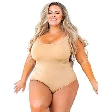 POSESHE Women's Plus Size Bodysuit Tank Top Sexy Soft Bodysuits For Women, M-5XL