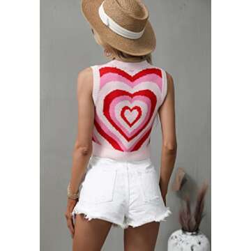 Angashion Women's Pullover Sweaters Casual Heart Printed Mock Neck Long Sleeve Color Block Knit Sweater Tops 2279 Pink Medium