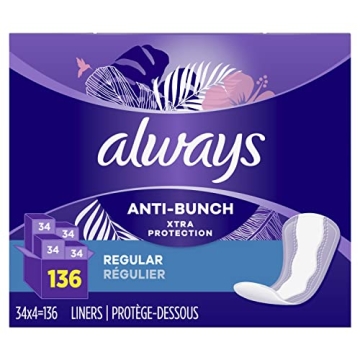 Always Anti-Bunch Xtra Protection Daily Liners - 136 Count for Ultimate Comfort and Freshness!