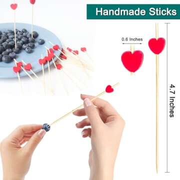Cocktail Picks, 4.7 Inch Red Heart Toothpicks for Appetizers,100 PCS Bamboo Cocktail Sticks Skewers ...