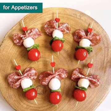 Cocktail Picks, 4.7 Inch Red Heart Toothpicks for Appetizers,100 PCS Bamboo Cocktail Sticks Skewers for Desserts Charcuterie Fruit food for Baby Shower Wedding Valentines Day Decoration Party Supplies