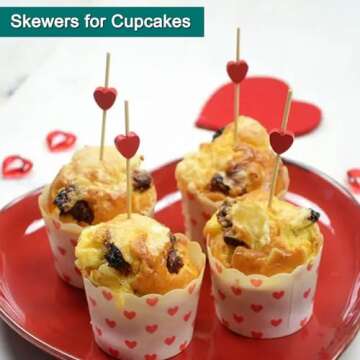 Cocktail Picks, 4.7 Inch Red Heart Toothpicks for Appetizers,100 PCS Bamboo Cocktail Sticks Skewers for Desserts Charcuterie Fruit food for Baby Shower Wedding Valentines Day Decoration Party Supplies