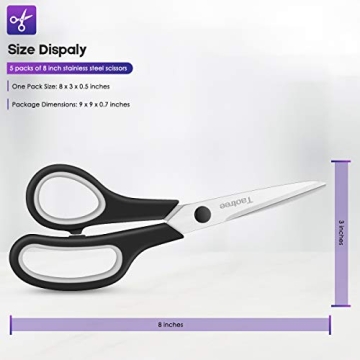 Taotree 8" All-Purpose Scissors Bulk Set of 5-Packs