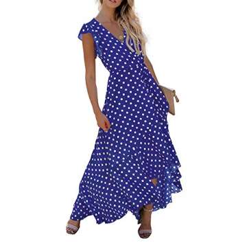 GRECERELLE Women's Summer Floral Print Cross V Neck Maxi Dress - Bohemian Style
