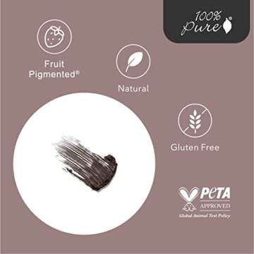 100% PURE Ultra Lengthening Mascara Dramatic Intense Volume & Length Natural Fruit Pigmented Voluminous Eyelash Makeup No Clumping, Smudging or Flaking - Vegan, Dark Chocolate Color - 0.35 oz