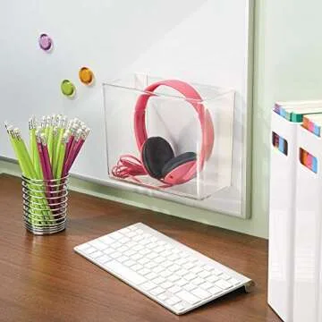 iDesign AFFIXX Plastic Wall Mount Organizer for Kitchen, Bathroom, Office, Bedroom, Garage, Craft Room, 3.5" x 8" x 5.5", Clear