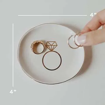Sweet Water Decor Ring Dish Engagement - Ceramic Wedding Ring Dish for Bridal Shower - Ring Dishes for Women with White & Gold Speckled Decorative - Elegant Ring Dish Holder & Jewelry Organizer
