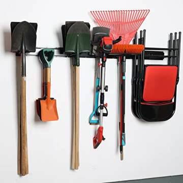 Wallmaster Garage Storage Organization Wall Mount, Garden Tool Rack Organizer Heavy Duty Folding Cha...