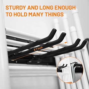 Wallmaster Garage Storage Organization Wall Mount, Garden Tool Rack Organizer Heavy Duty Folding Chair Hangers with 6 Adjustable Hooks 48inch Tracks Max Load 450lb