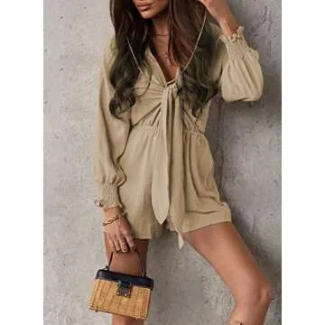 AlvaQ Beige Summer Jumpsuit with Tie Front Design