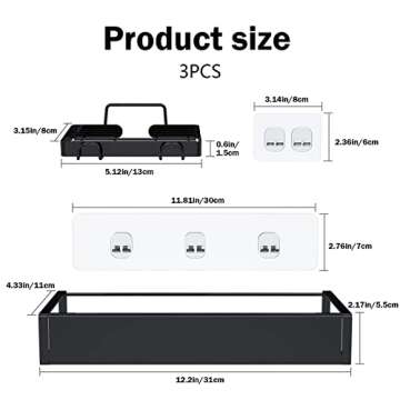 Roseyat Shower Caddy Shelf Organizer with Hooks, Adhesive Shower Storage Organizer Rack for Bathroom, Kitchen, No Drilling Wall Mounted Shampoo Holder Basket with Shower Soap Dish-3 Pack Black…