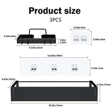 Roseyat Shower Caddy Shelf Organizer with Hooks, Adhesive Shower Storage Organizer Rack for Bathroom, Kitchen, No Drilling Wall Mounted Shampoo Holder Basket with Shower Soap Dish-3 Pack Black…