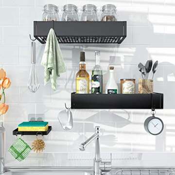 Roseyat Shower Caddy Shelf Organizer with Hooks, Adhesive Shower Storage Organizer Rack for Bathroom, Kitchen, No Drilling Wall Mounted Shampoo Holder Basket with Shower Soap Dish-3 Pack Black…