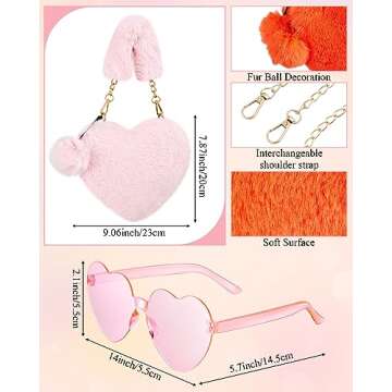 Aliceset 4 Sets Valentine's Day Furry Purse Heart Shaped Furry Purse Glasses Set, Fluffy Love Shaped...