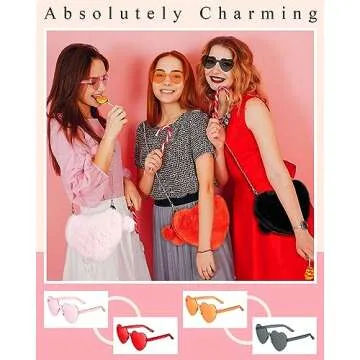 Aliceset 4 Sets Valentine's Day Furry Purse Heart Shaped Furry Purse Glasses Set, Fluffy Love Shaped Wallet, Soft Faux Fur Handbag for Women Ladies Happy Valentine's Gifts