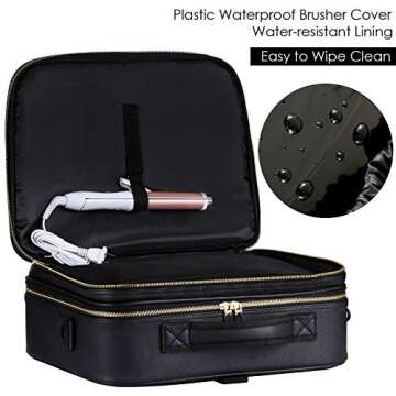 JAZZ GORDON Leather Makeup Bag Vanity Travel Makeup Train Case Large for Women,Professional Makeup Brushes Organizer,Protable Artist Storage Bag with Mirror,Adjustable Dividers,Shoulder Strap