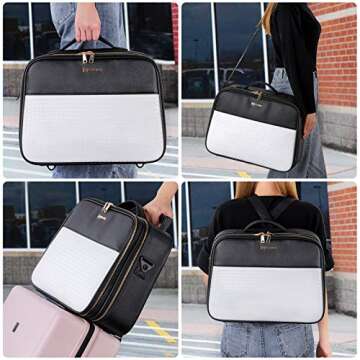 JAZZ GORDON Leather Makeup Bag Vanity Travel Makeup Train Case Large for Women,Professional Makeup Brushes Organizer,Protable Artist Storage Bag with Mirror,Adjustable Dividers,Shoulder Strap