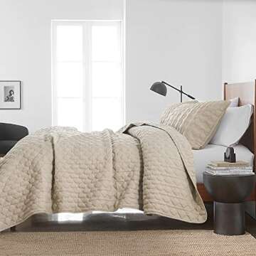 Beige Quilt Queen Bedding Set - Lightweight 3-Piece Design
