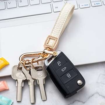 Gematay Microfiber Leather Car Keychain, Universal Car Key Fob Keychain Holder for Men and Women, Wh...