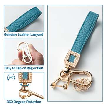 Gematay Microfiber Leather Car Keychain, Universal Car Key Fob Keychain Holder for Men and Women, White