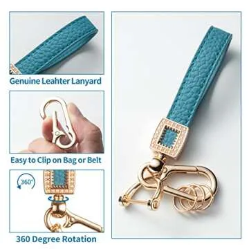 Gematay Microfiber Leather Car Keychain, Universal Car Key Fob Keychain Holder for Men and Women, White