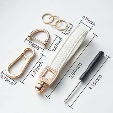 Gematay Microfiber Leather Car Keychain, Universal Car Key Fob Keychain Holder for Men and Women, White