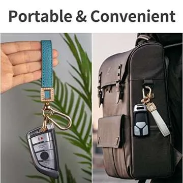 Gematay Microfiber Leather Car Keychain, Universal Car Key Fob Keychain Holder for Men and Women, White