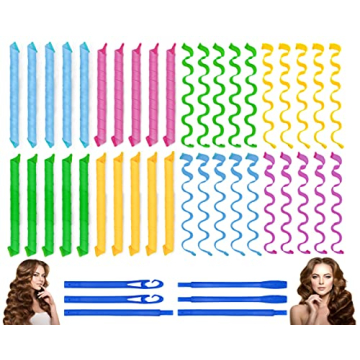 40PCS Hair Curlers Heatless Wave and Spiral Two Styles Formers with 6PCS Styling Hooks Magic Hair Ro...