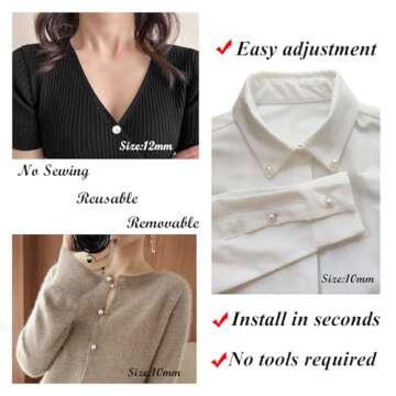 ZLMCUJE 10 Sets 14mm No Sew Pearl Buttons Brooch Fixed pins Removable Reusable for Coat Cardigan and...