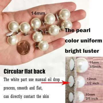 ZLMCUJE 10 Sets 14mm No Sew Pearl Buttons Brooch Fixed pins Removable Reusable for Coat Cardigan and Other DIY Craft