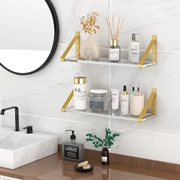 Chic Cilinta Floating Shelves Set - Acrylic & Gold Design