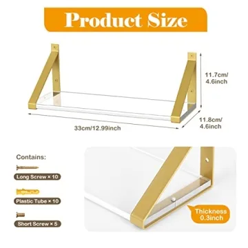 Chic Cilinta Floating Shelves Set - Acrylic & Gold Design