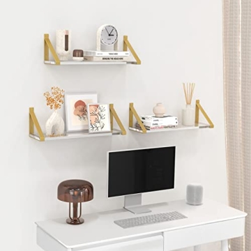 Chic Cilinta Floating Shelves Set - Acrylic & Gold Design