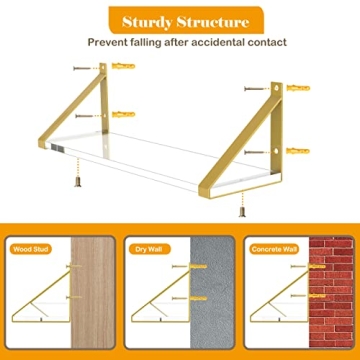 Chic Cilinta Floating Shelves Set - Acrylic & Gold Design