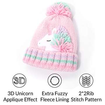 accsa Toddler Kids Girl Novelty Colorful Knit Unicorn Pony Beanie Hat Age