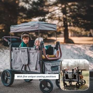 Keenz VYOO Stroller Wagon with Canopy - Foldable Design for Easy Storage, 5 Seating Positions for Kids, Enhanced Child Safety, All-Terrain Mobility, 2-Passengers, Grey