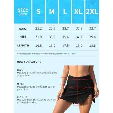 ANFILIA High Waisted Swim Skirts for Women Scallop Tummy Control Swimsuit Skort Bottom Split Skirts Black L