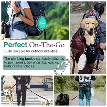 Pawaboo Collapsible Dog Bowls 2 Pack, Silicone Feeding Watering Bowls with Lids & Carabiners for Dogs Cats, Portable Collapsable Water Feeder Food Bowl for Walking Traveling Home Use, VioletTurquoise