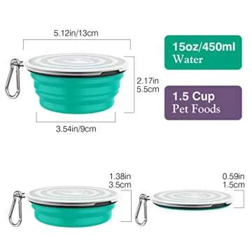 Pawaboo Collapsible Dog Bowls 2 Pack, Silicone Feeding Watering Bowls with Lids & Carabiners for Dogs Cats, Portable Collapsable Water Feeder Food Bowl for Walking Traveling Home Use, VioletTurquoise