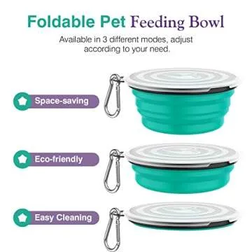 Pawaboo Collapsible Dog Bowls 2 Pack, Silicone Feeding Watering Bowls with Lids & Carabiners for Dogs Cats, Portable Collapsable Water Feeder Food Bowl for Walking Traveling Home Use, VioletTurquoise