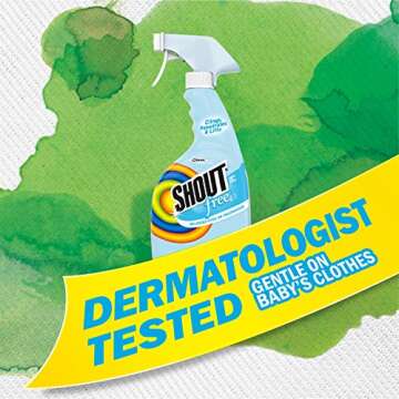 Shout Free Laundry Stain Remover Spray, Active Enzyme Formula is Fragrance, Bleach, and Dye Free, Removes Everyday Stains including Baby Stains - 22oz Spray